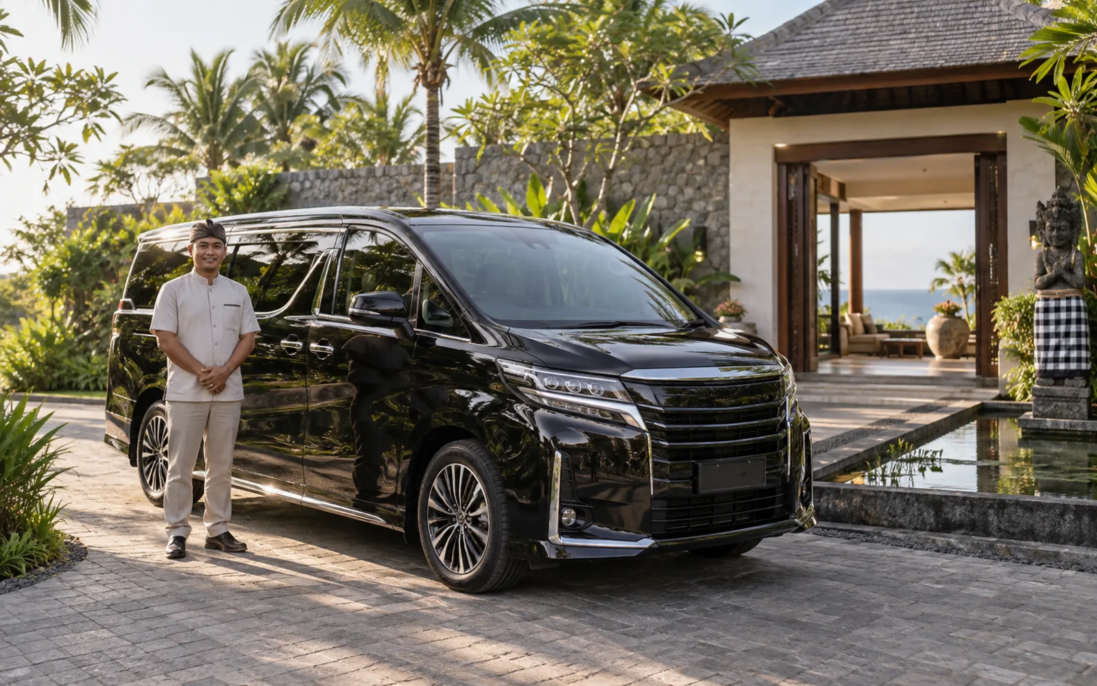 Private passenger van and professional driver at a Bali villa