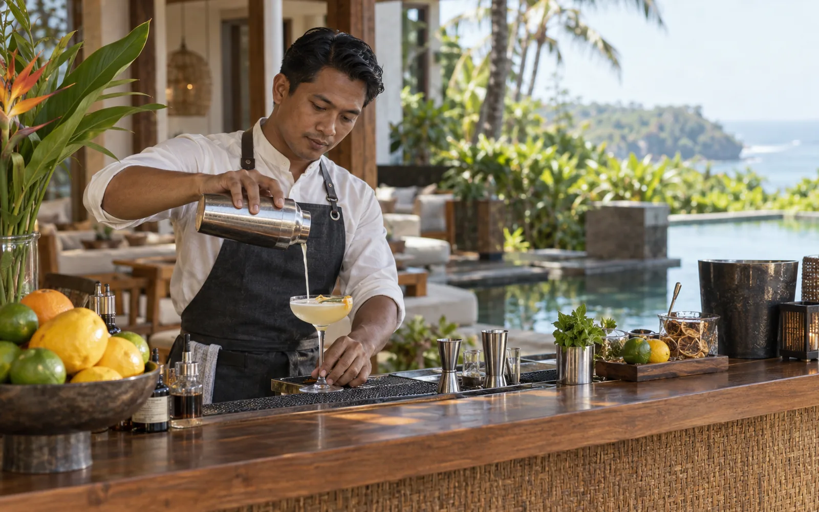 Dining and service setting for mobile cocktail bar