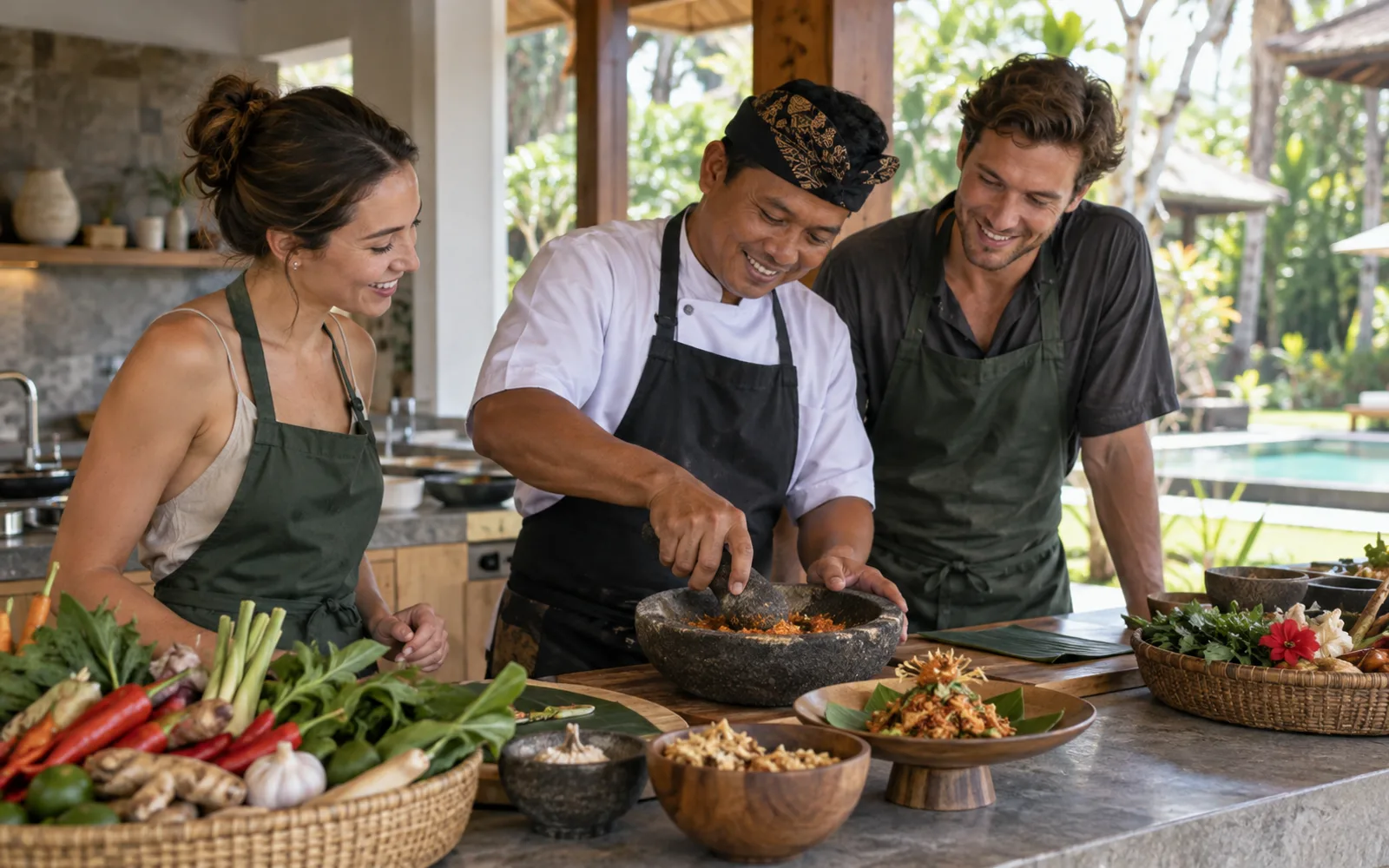 Dining and service setting for cooking class bali