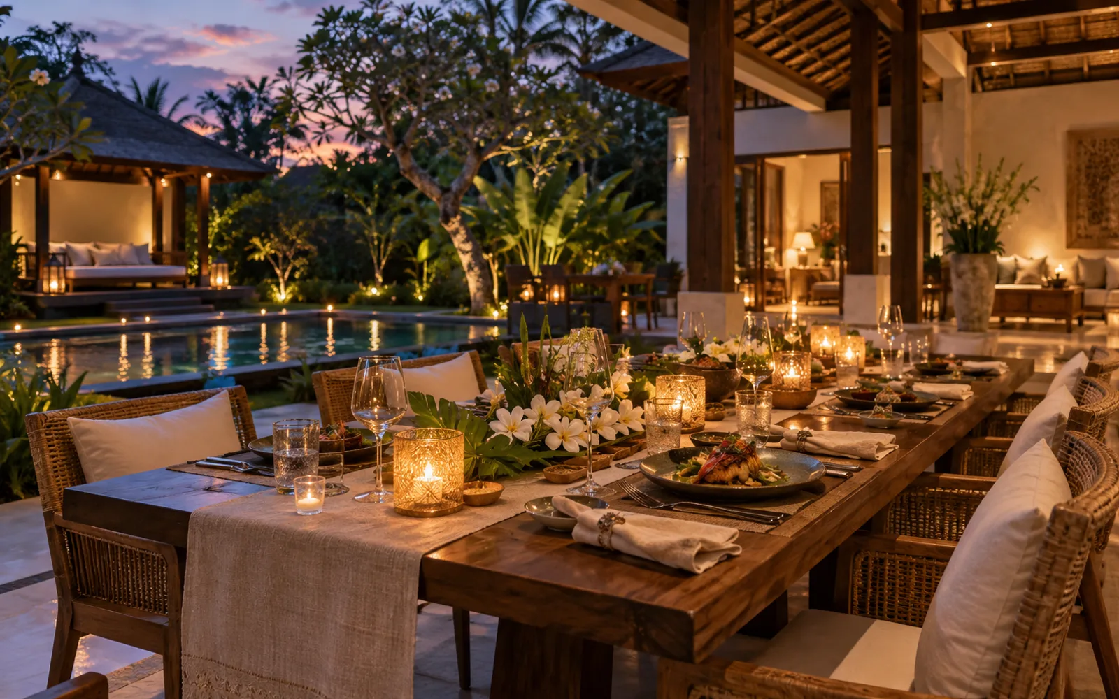 Dining and service setting for private cocktail party