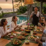 Private chef grilling fresh seafood at a Keramas black sand beach villa in east Bali