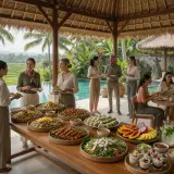 Private chef serving a relaxed seafood dinner at a Lovina beachfront villa in North Bali