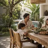 Private chef preparing a dinner table at a luxury Umalas villa with rice field views