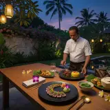 Private chef preparing a dinner at a Kerobokan villa with garden terrace