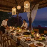 Private chef catering a villa group dinner and poolside service in Legian, Bali