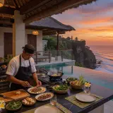 Private chef serving a seafood platter at a clifftop villa in Uluwatu with Indian Ocean views