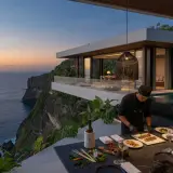 Private chef plating a fine-dining course at a clifftop villa in Ungasan, Bali