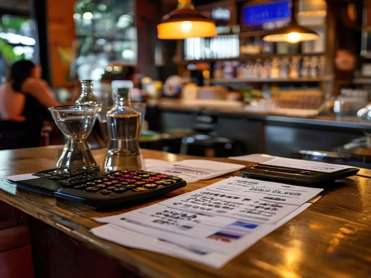 Bar manager reviewing recipe costing cards and par levels at a Bali bar