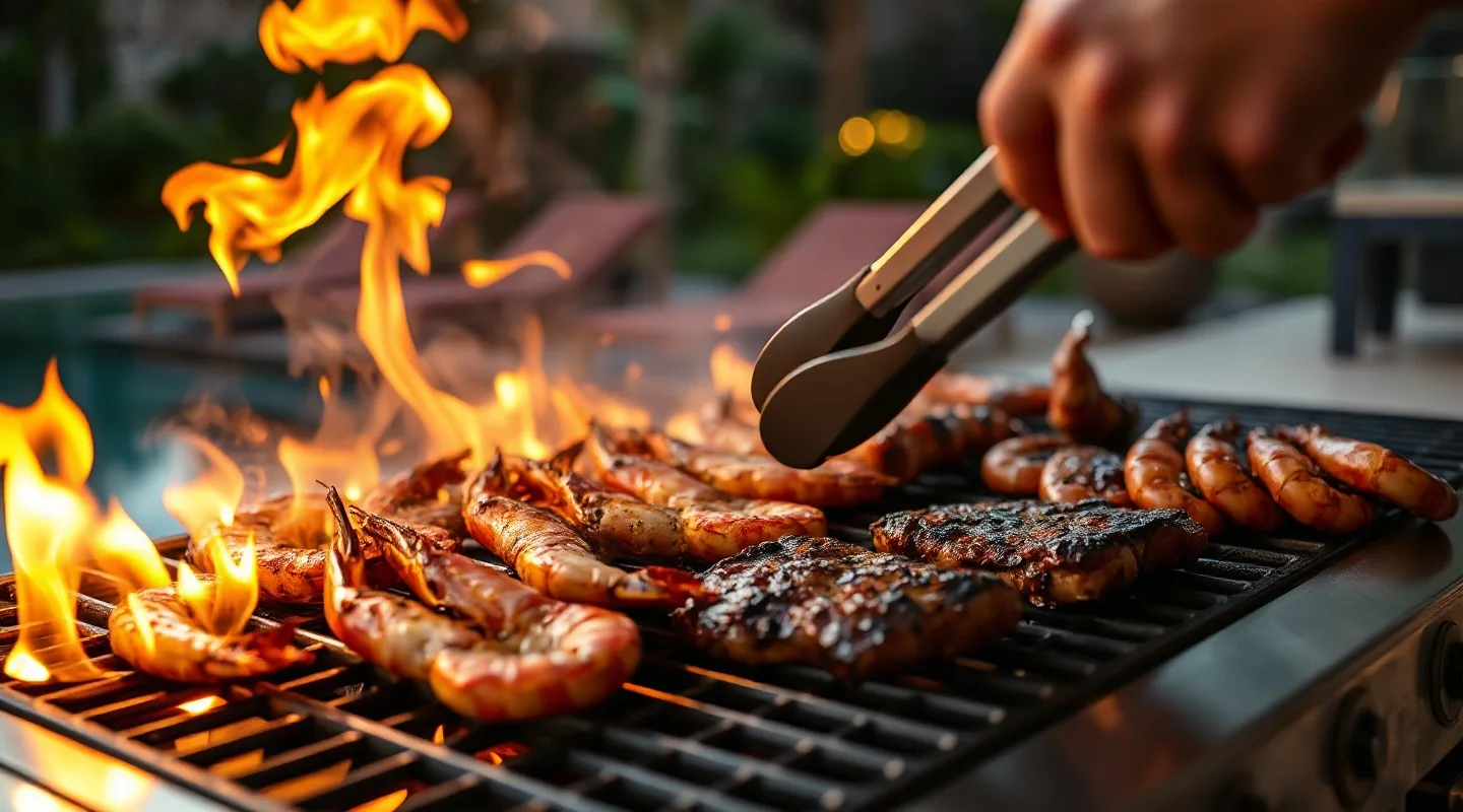Premium Surf & Turf BBQ setup at Bali villa