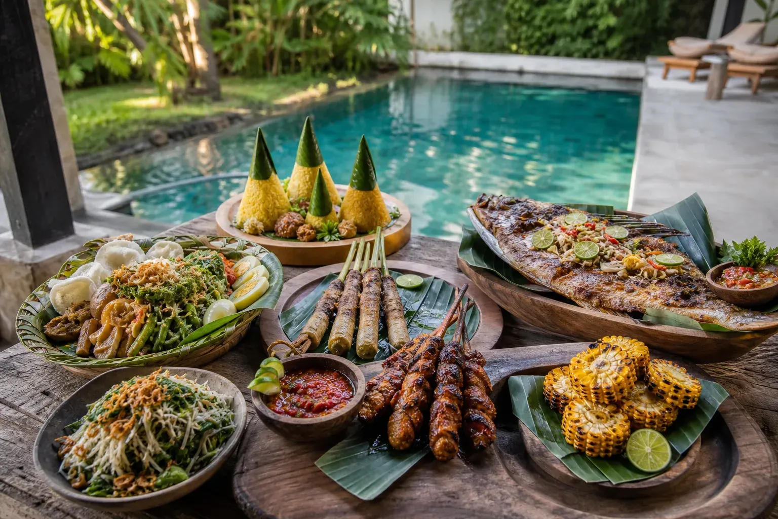 Indonesian BBQ catering setup at a Bali villa
