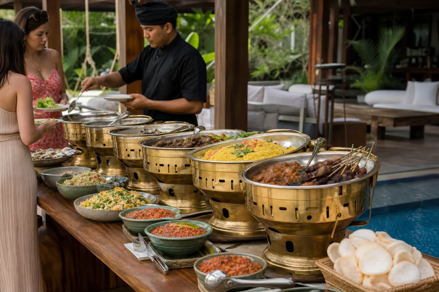 Indonesian Buffet catering setup at a Bali villa