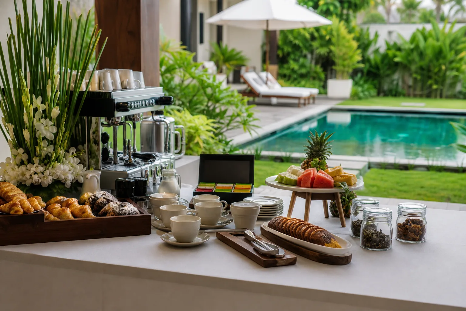 Corporate catering setup 1 at a Bali villa event by myCHEF