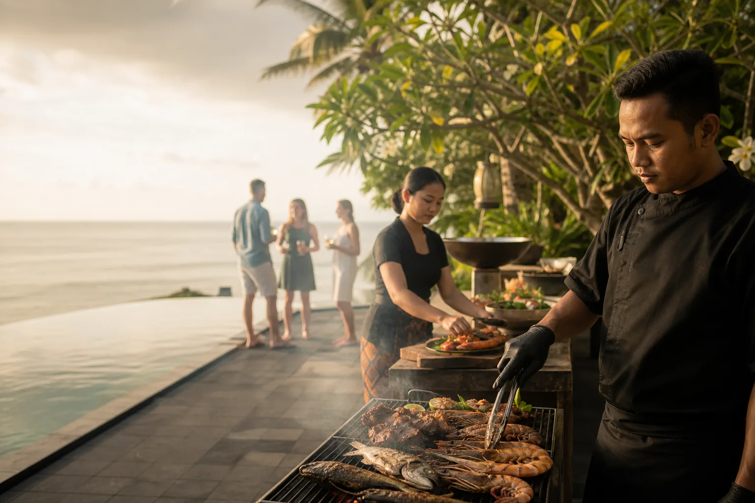 Private chef plating at a modern villa in the Renon district of Denpasar