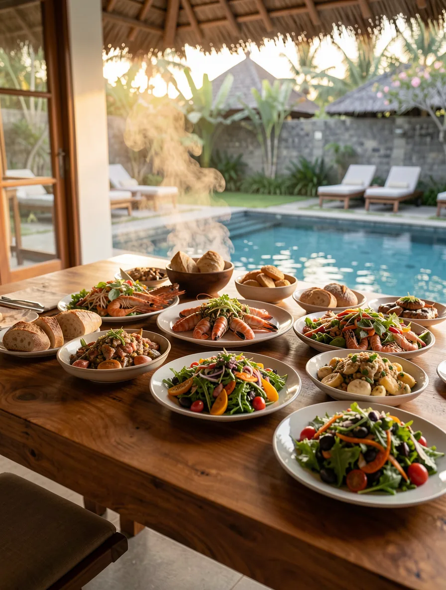 Floating breakfast setup 4 in a Bali villa pool
