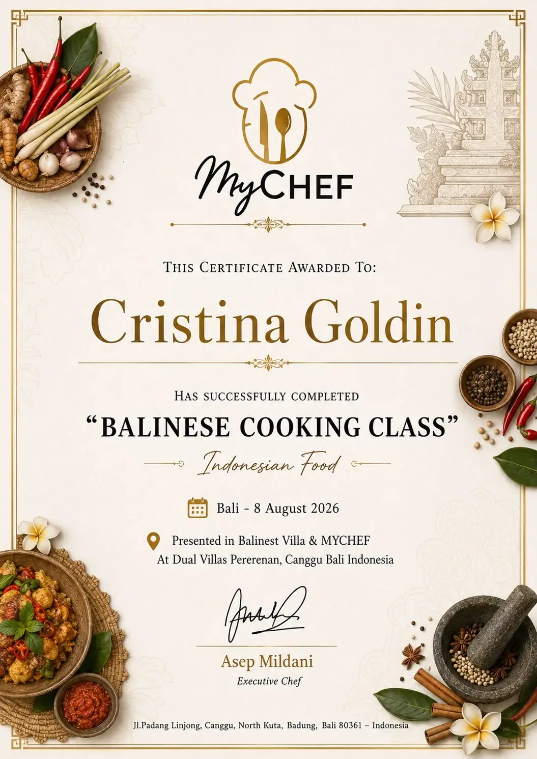 myCHEF Indonesian Cooking Diploma from a Bali villa cooking class