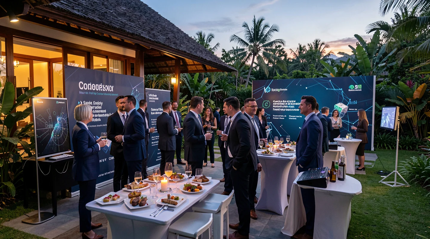 Professional corporate event catering setup at Bali villa