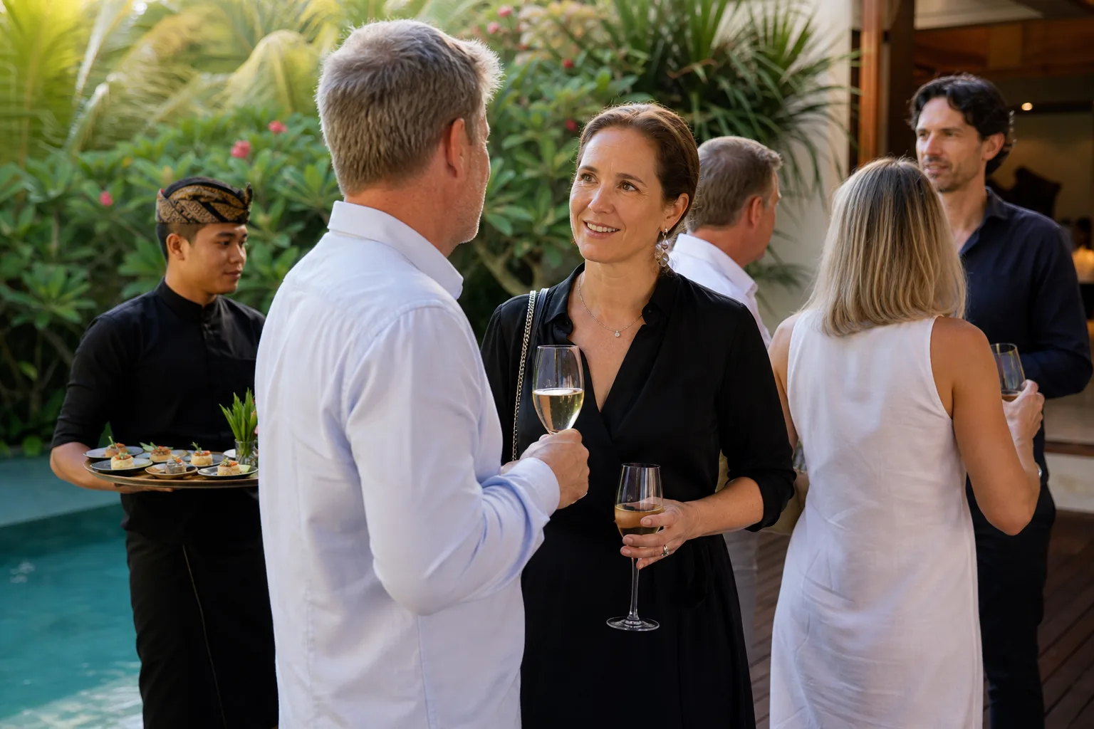 Corporate networking drinks reception at a Bali villa
