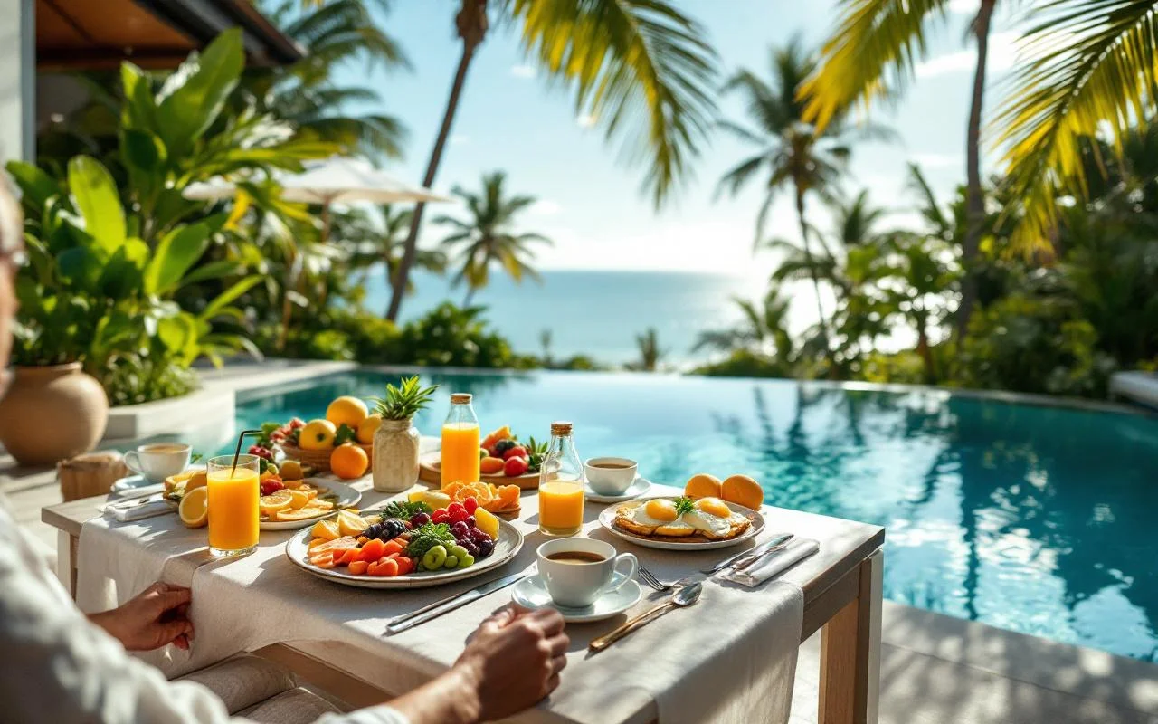 Floating breakfast setup 2 in a Bali villa pool