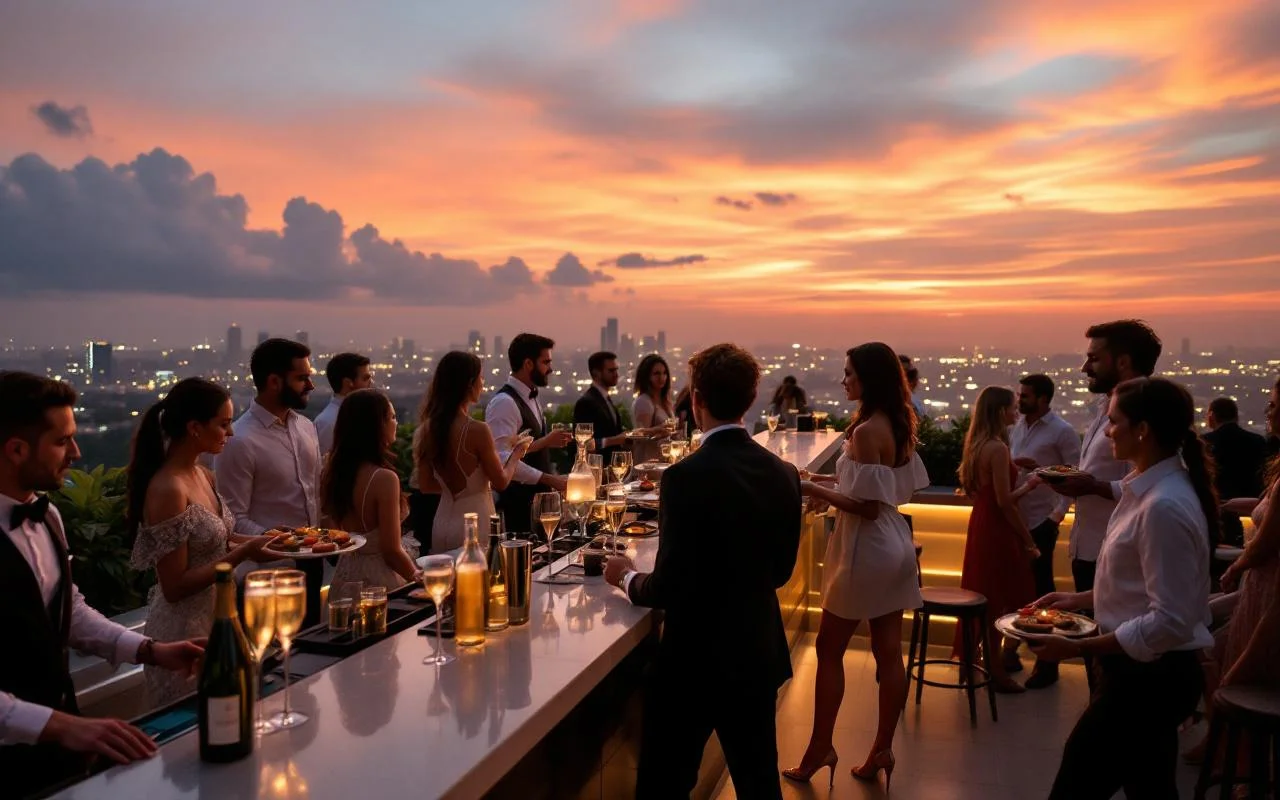 Late-night rooftop style villa party in Bali