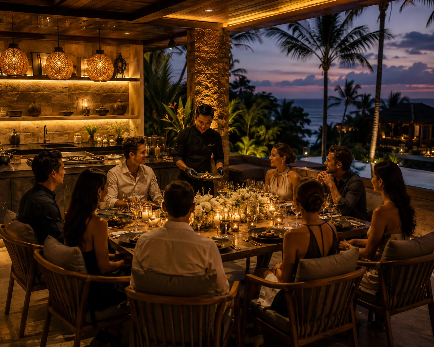 Romantic candlelit dinner for two at a private Bali villa