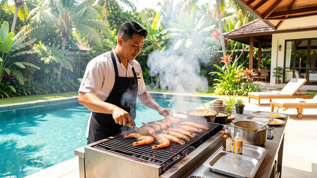 BBQ catering spread for a Bali birthday villa party