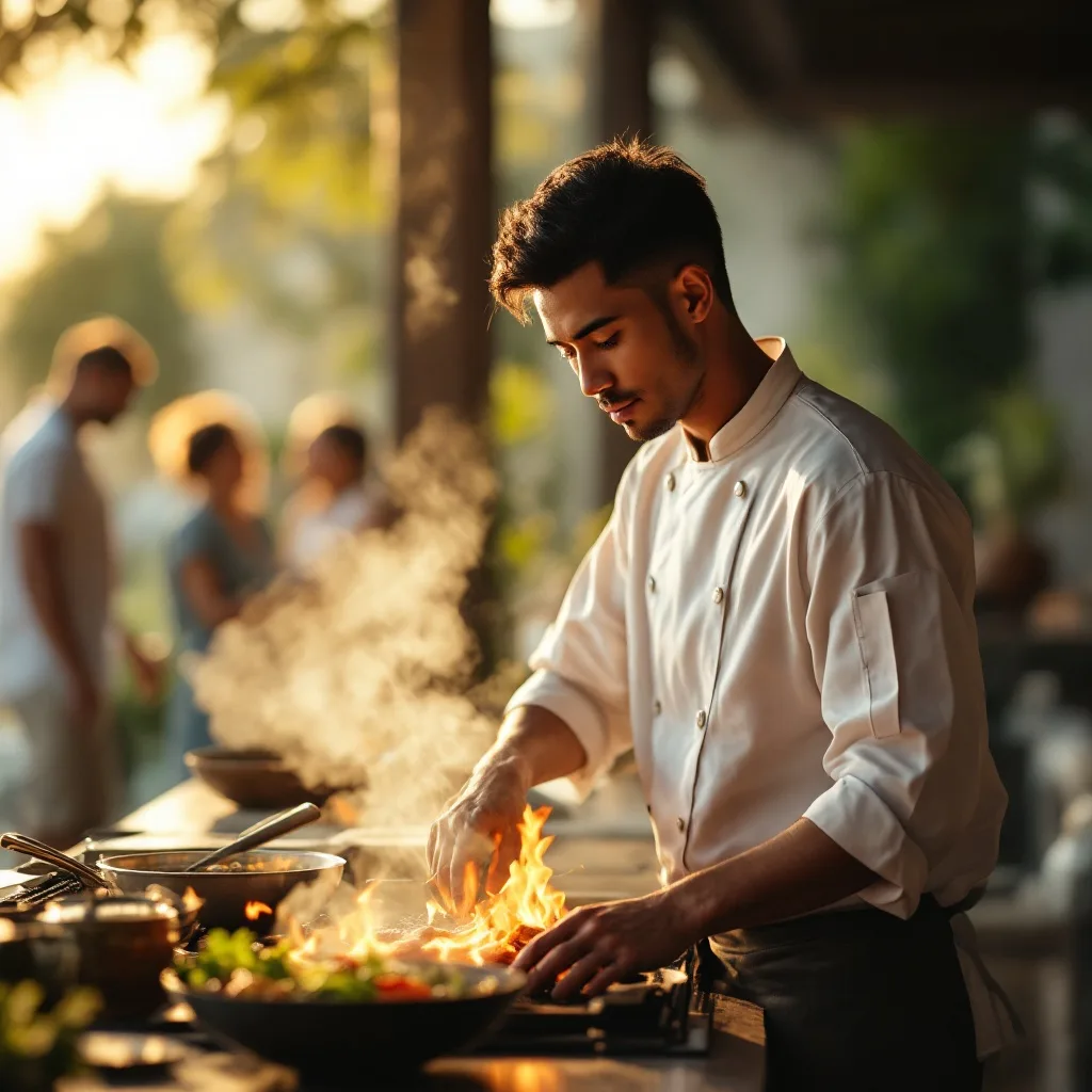 Balinese private chef cooking for a family at a luxury Bali villa