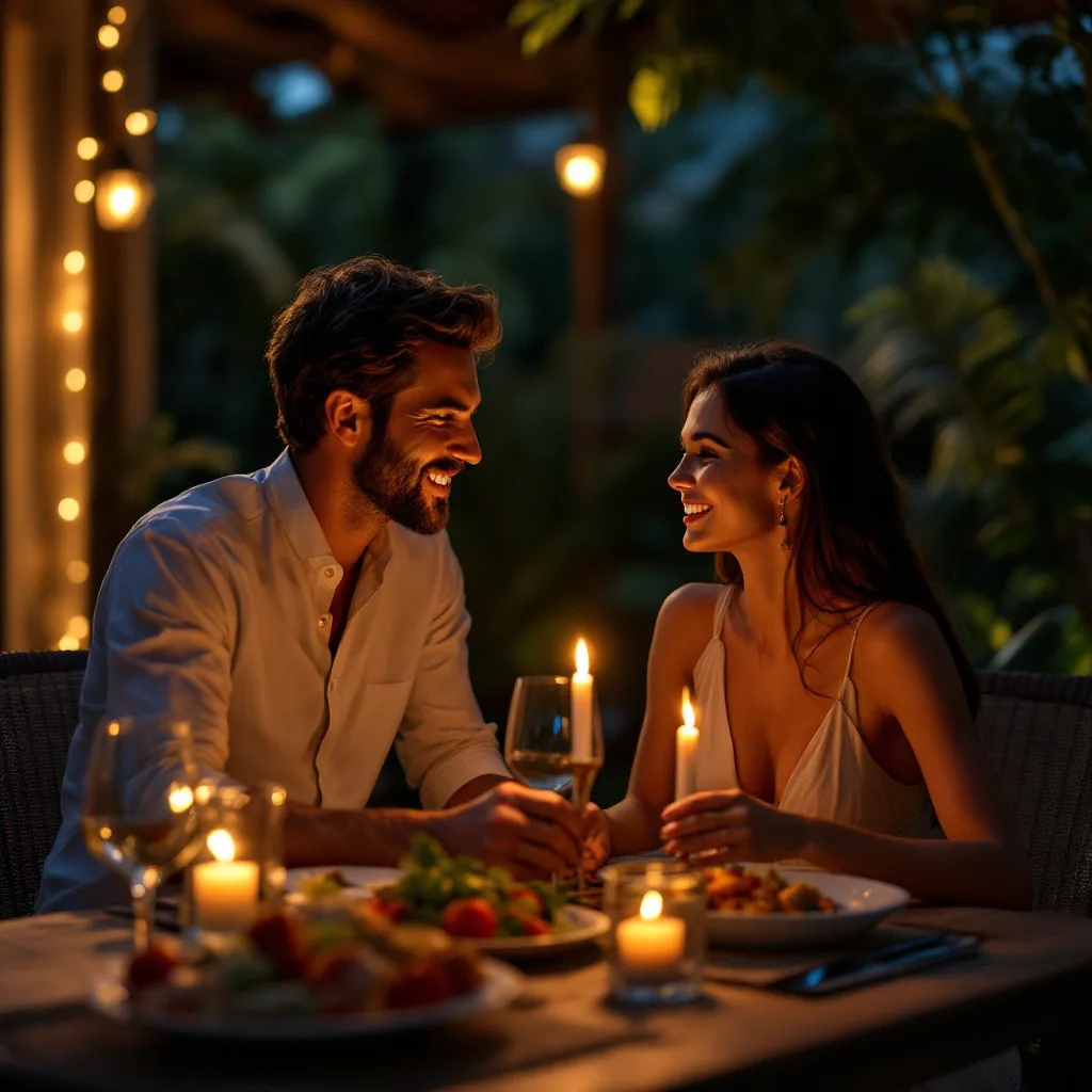 Couple enjoying a private villa dinner with a Balinese chef in Bali