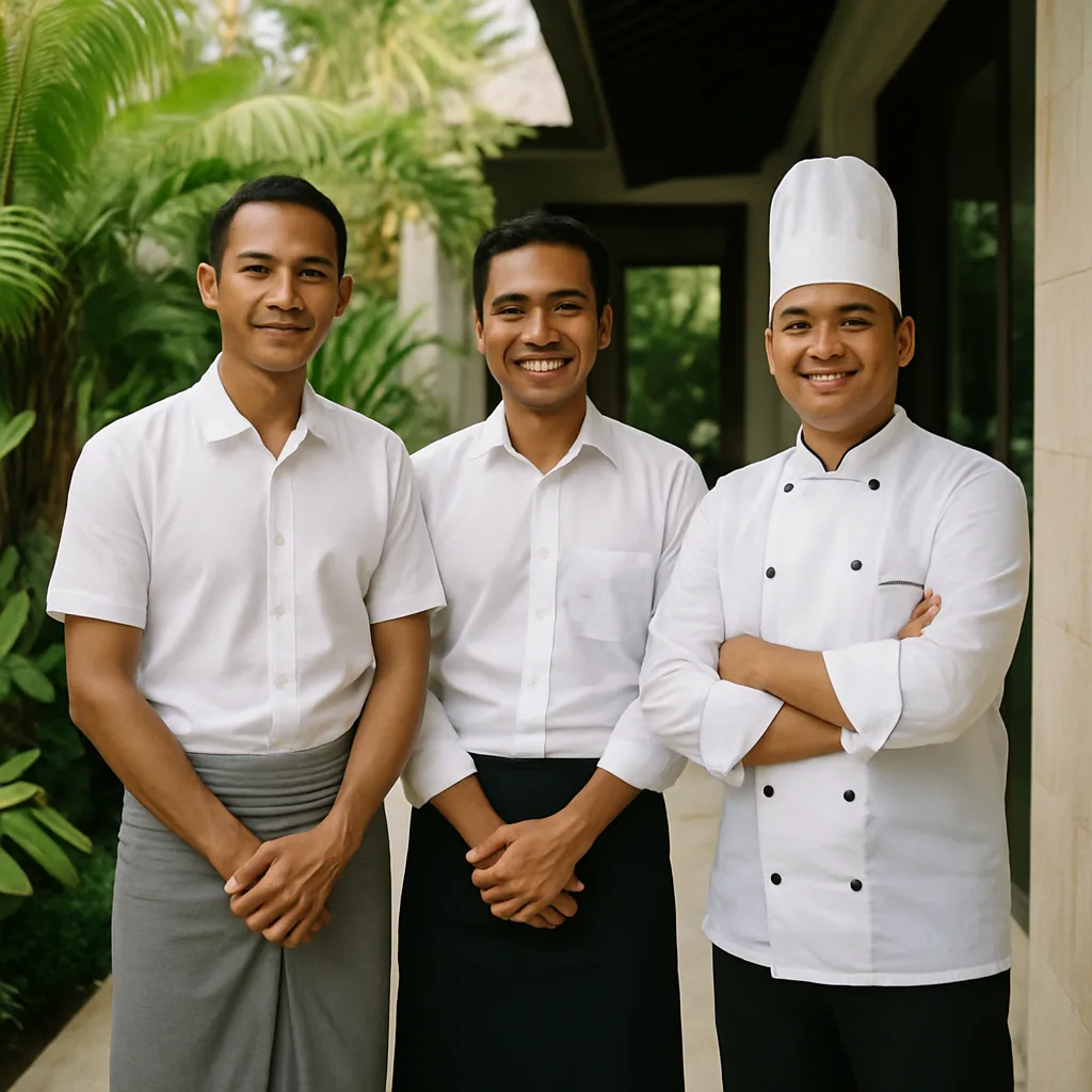 Indonesian villa staff team at a luxury Bali villa
