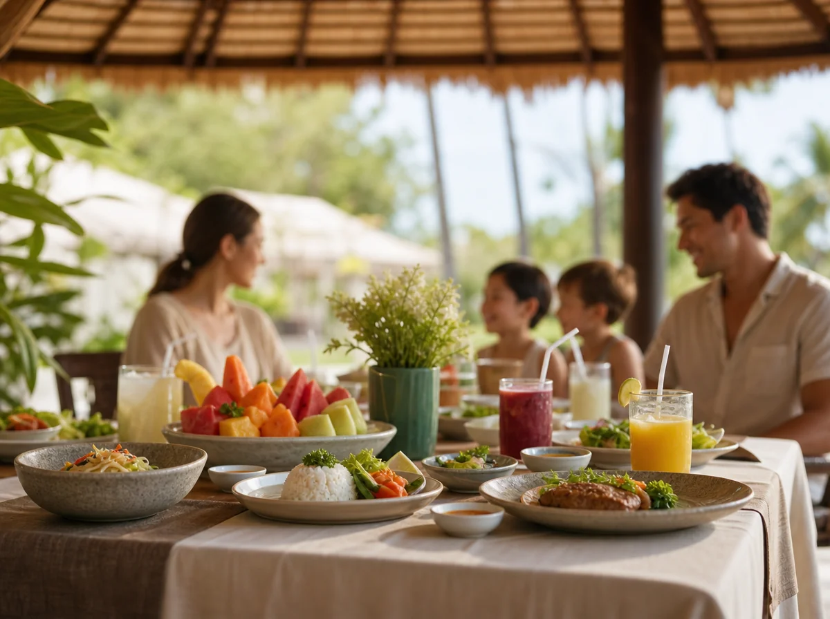 Family gathered around a birthday table at a kids birthday party in a Bali villa