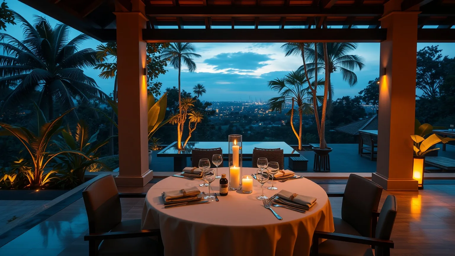 Urban villa dining room in Denpasar, Bali prepared for a private chef business lunch or family dinner
