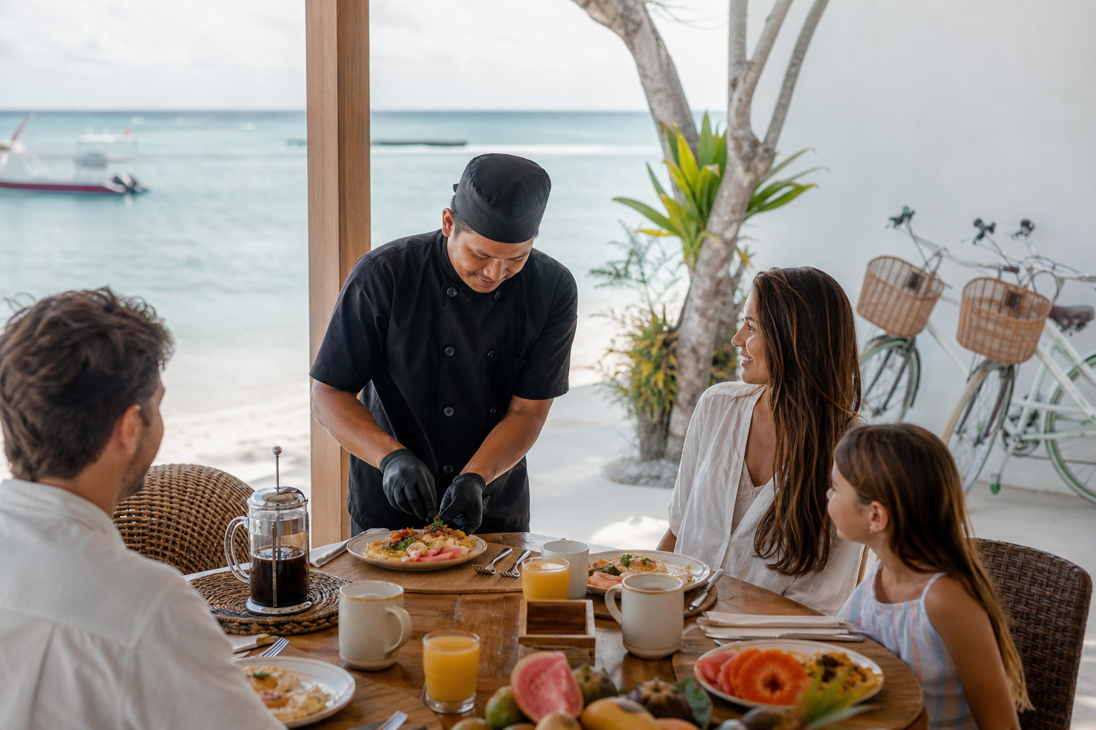 Private chef breakfast on Gili Air villa terrace with myCHEF