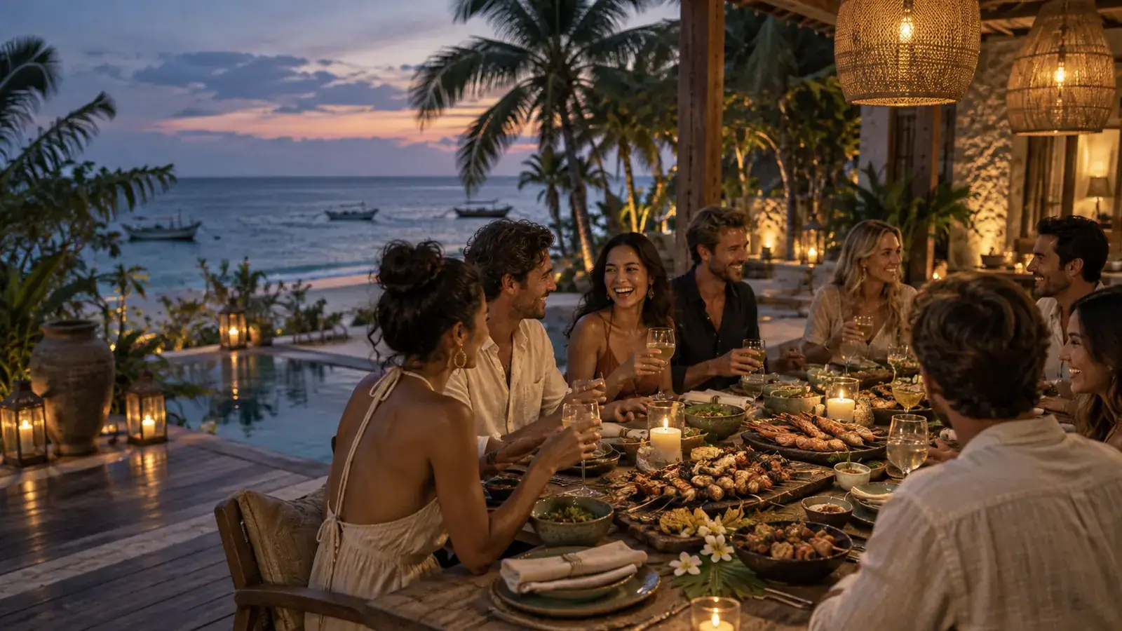 group dinner at a Gili Trawangan island villa