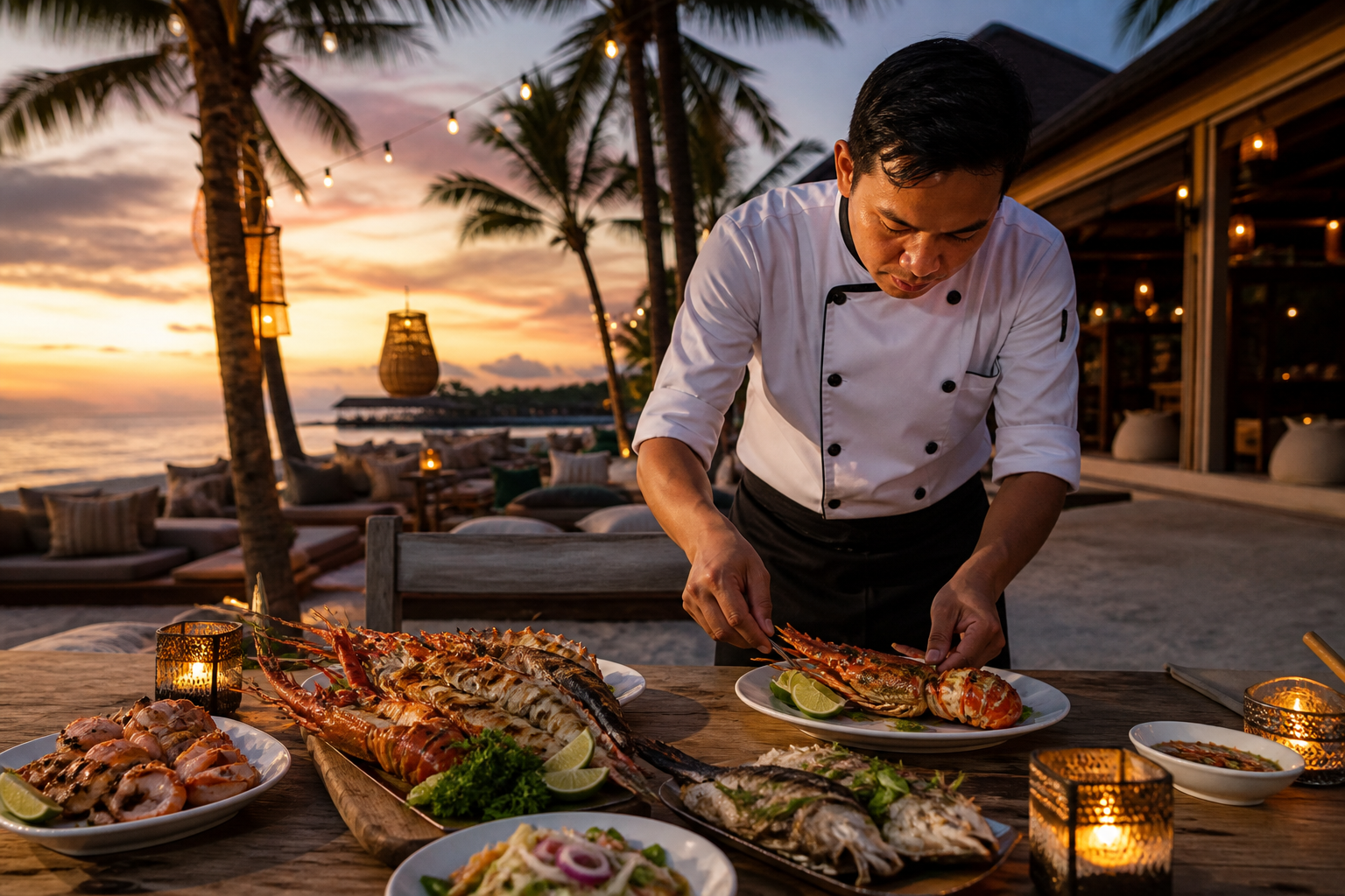 Seafood BBQ private chef Gili Trawangan villa with myCHEF