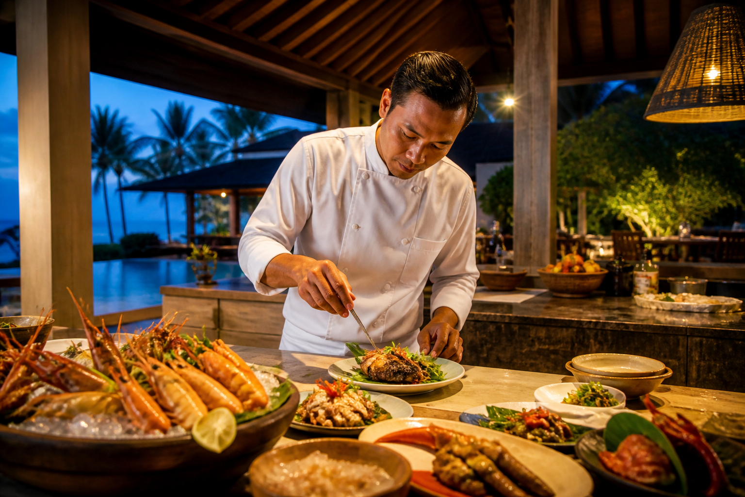 Villa chef Lombok — myCHEF chef preparing in-villa dining