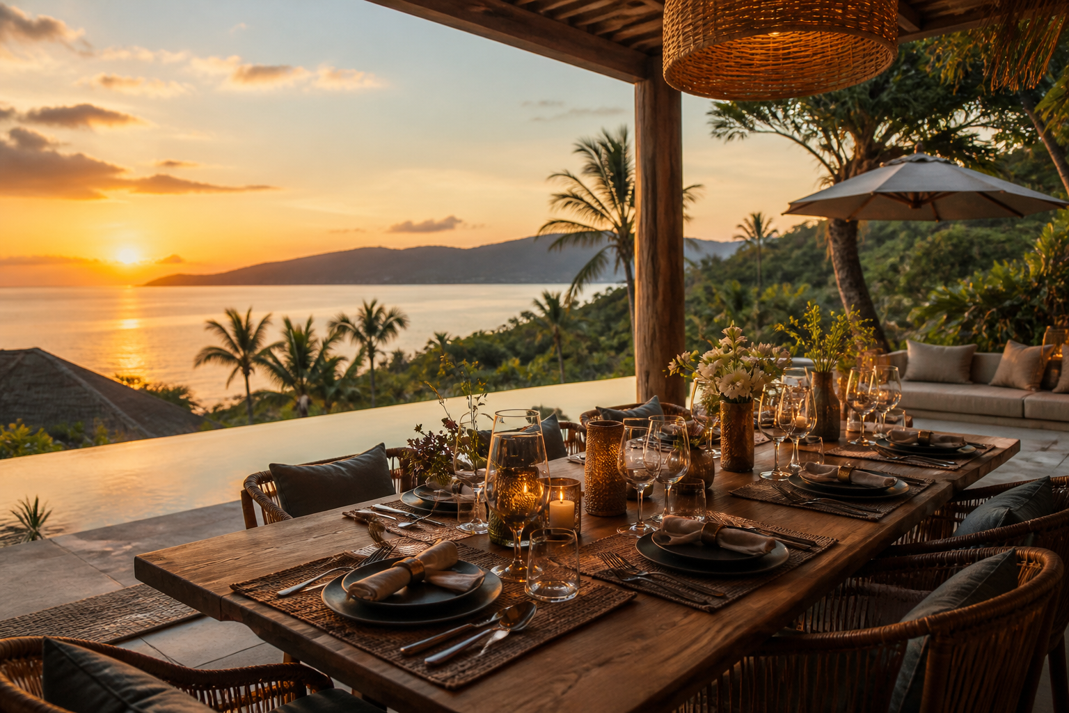 Private chef Lombok — villa terrace dining arranged by myCHEF