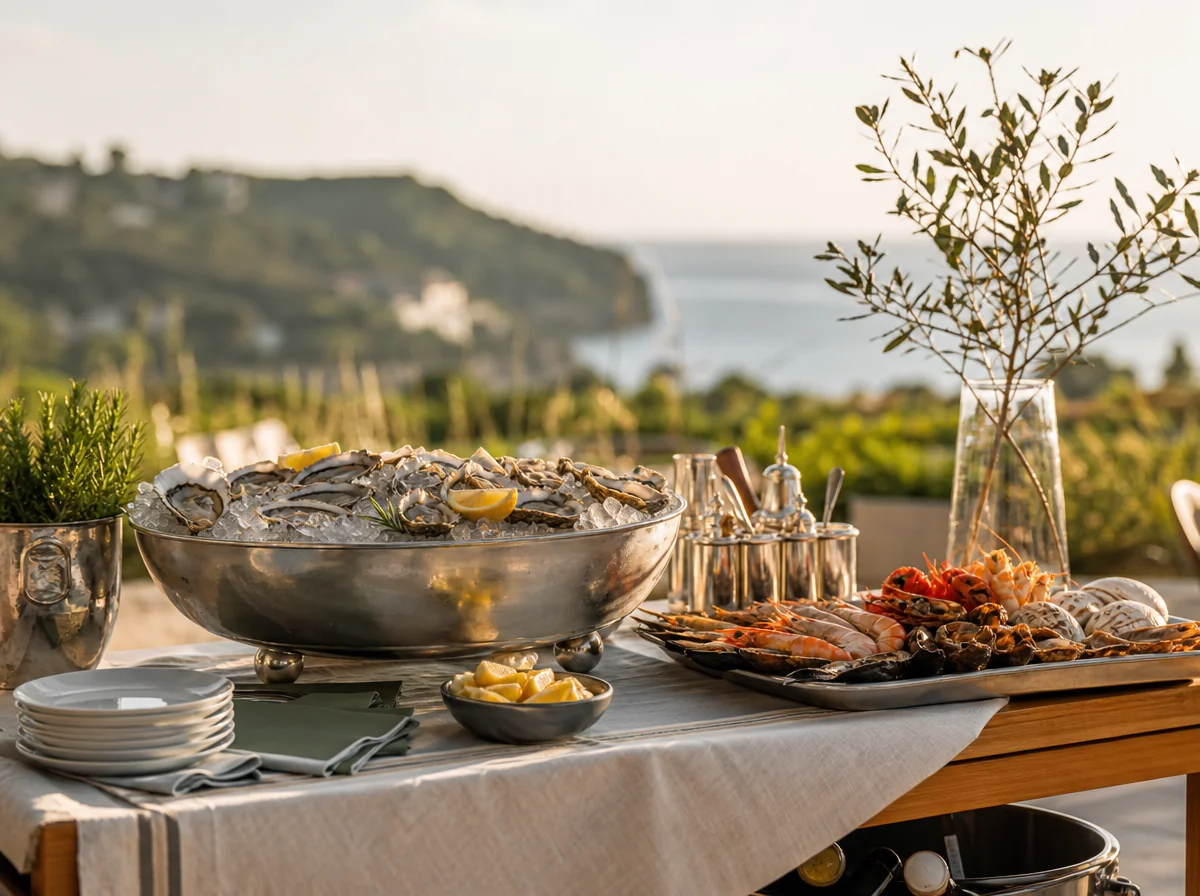 Seafood and oyster station setup at a Bali villa brunch event