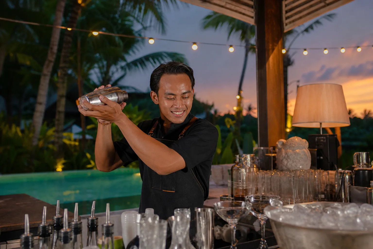 Mobile bar setup for a Bali wedding reception