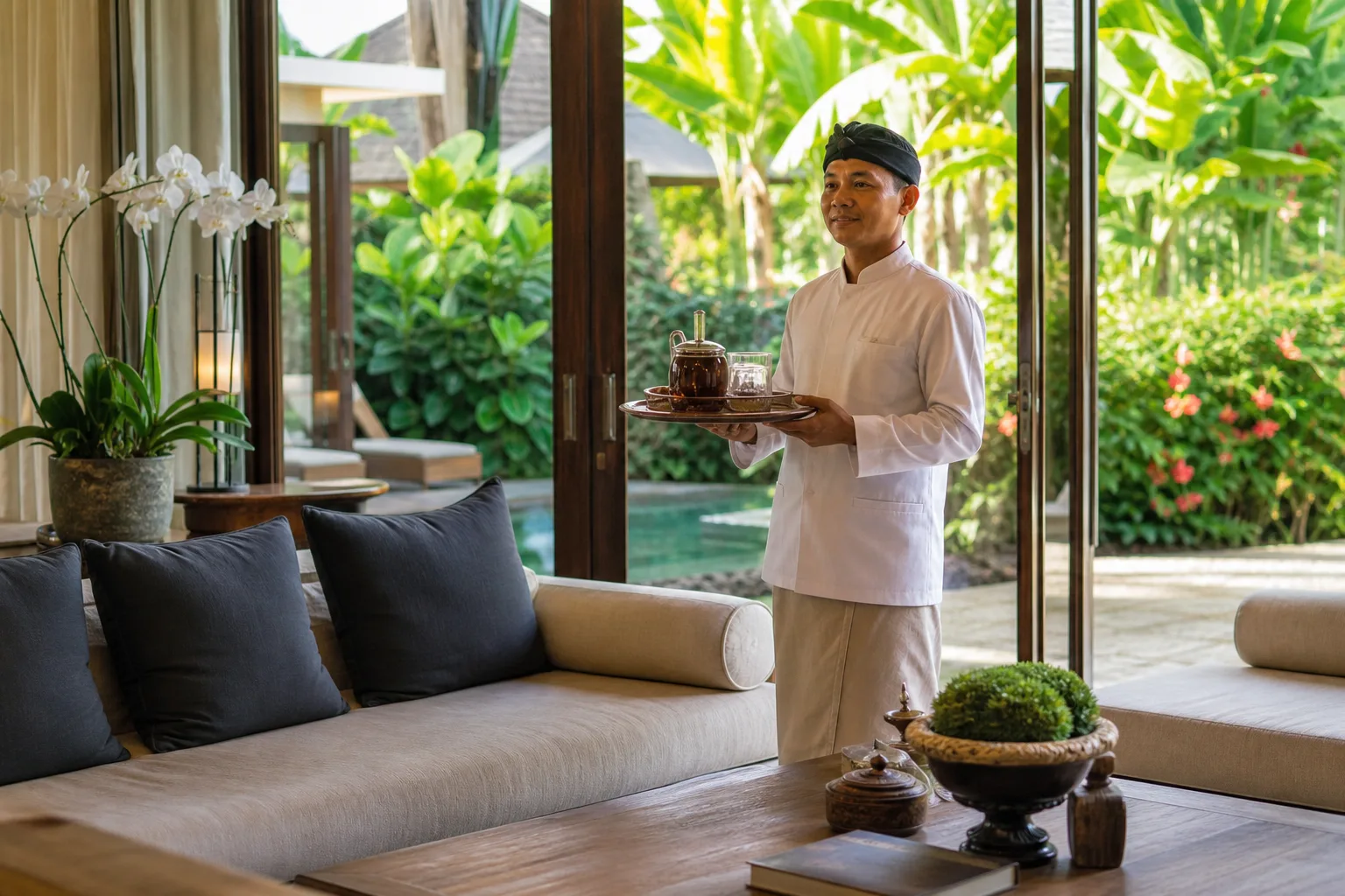 Private villa butler Bali in a beautifully appointed villa living area