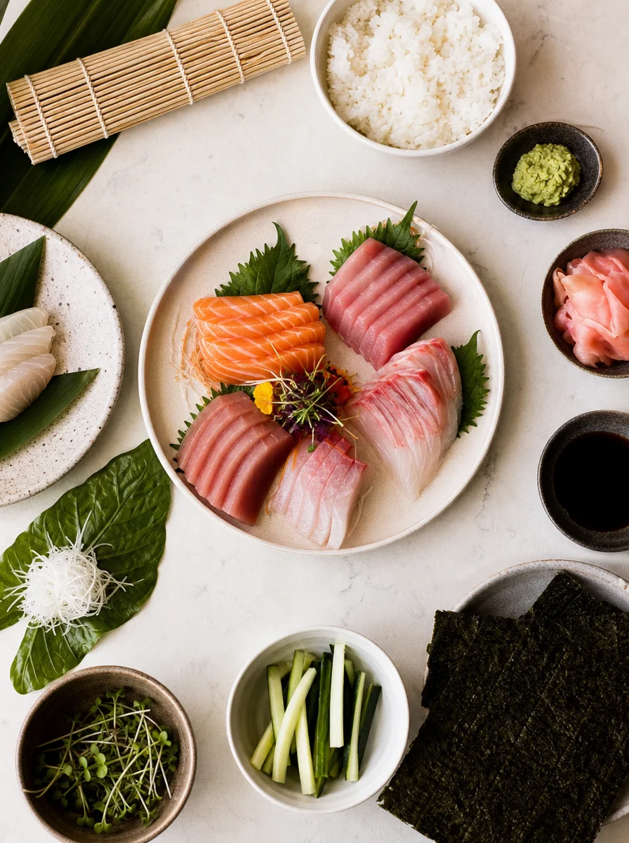 Fresh ingredients prepared for a private sushi making class in Bali