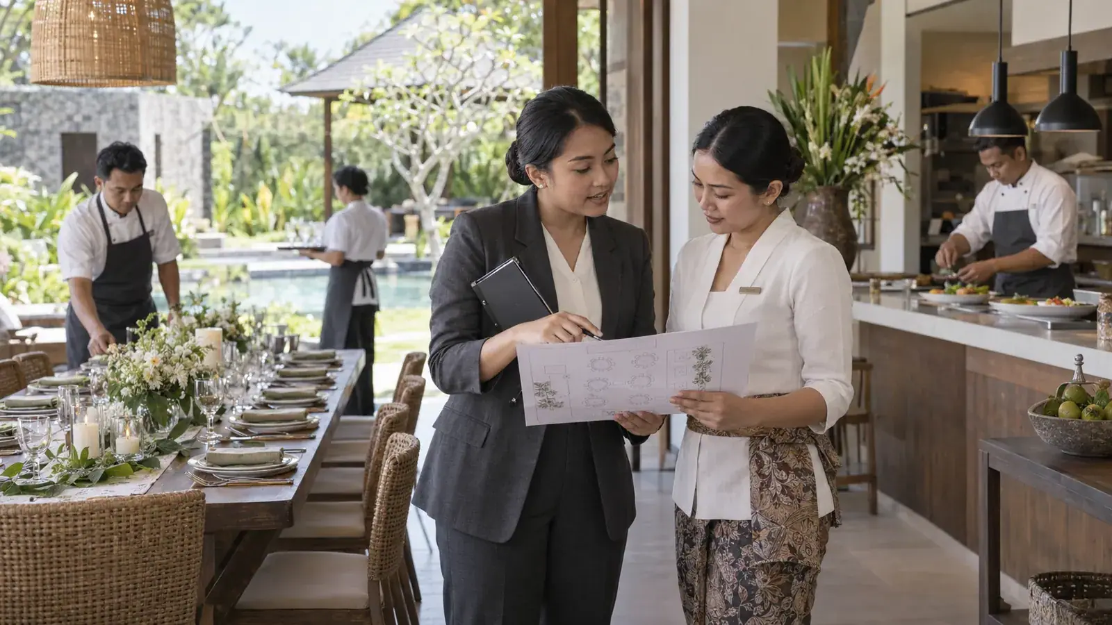 Professional Indonesian event coordinator planning service arrangements