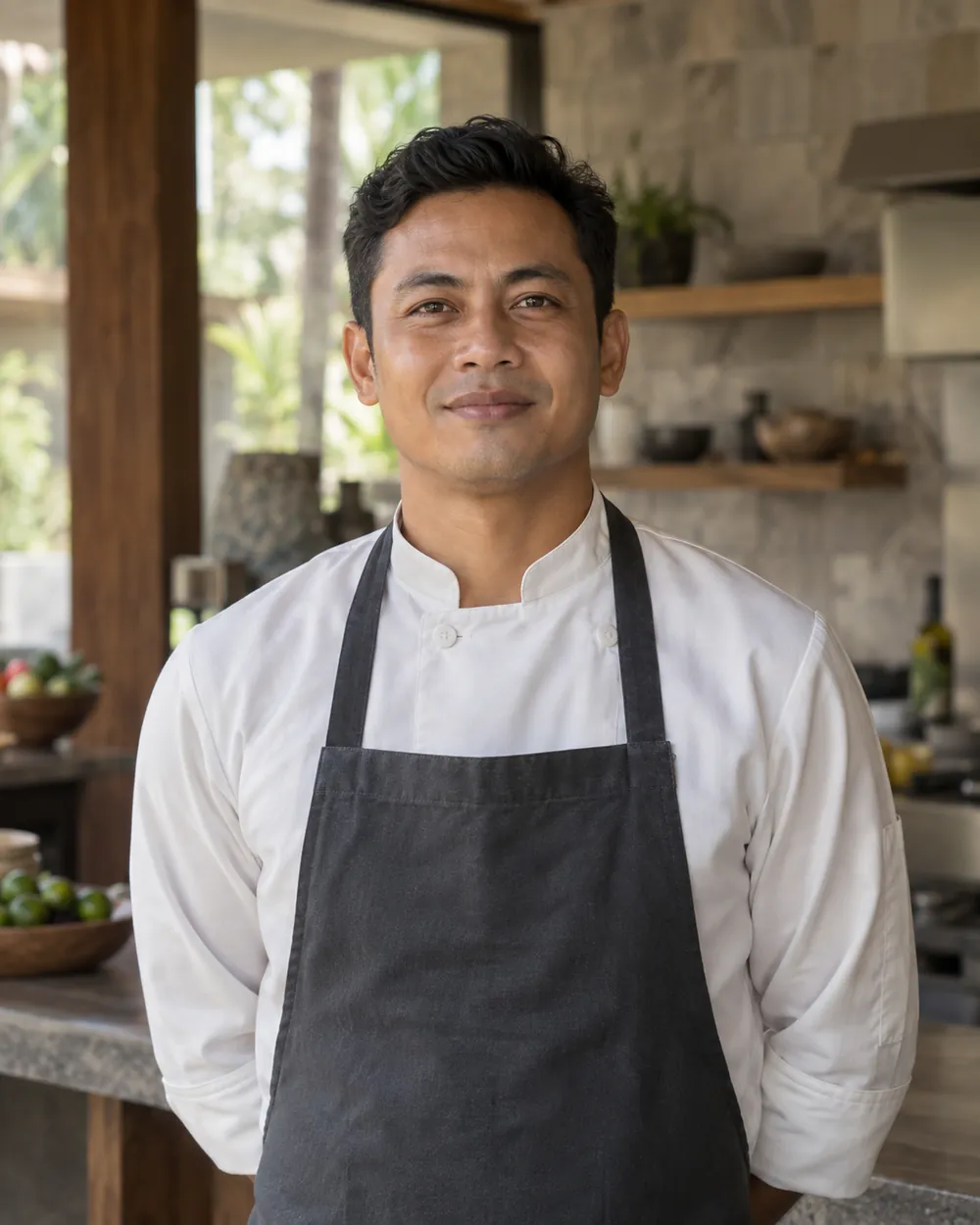 Illustrative portrait: Komang Artha — Senior Event Chef at myCHEF Bali