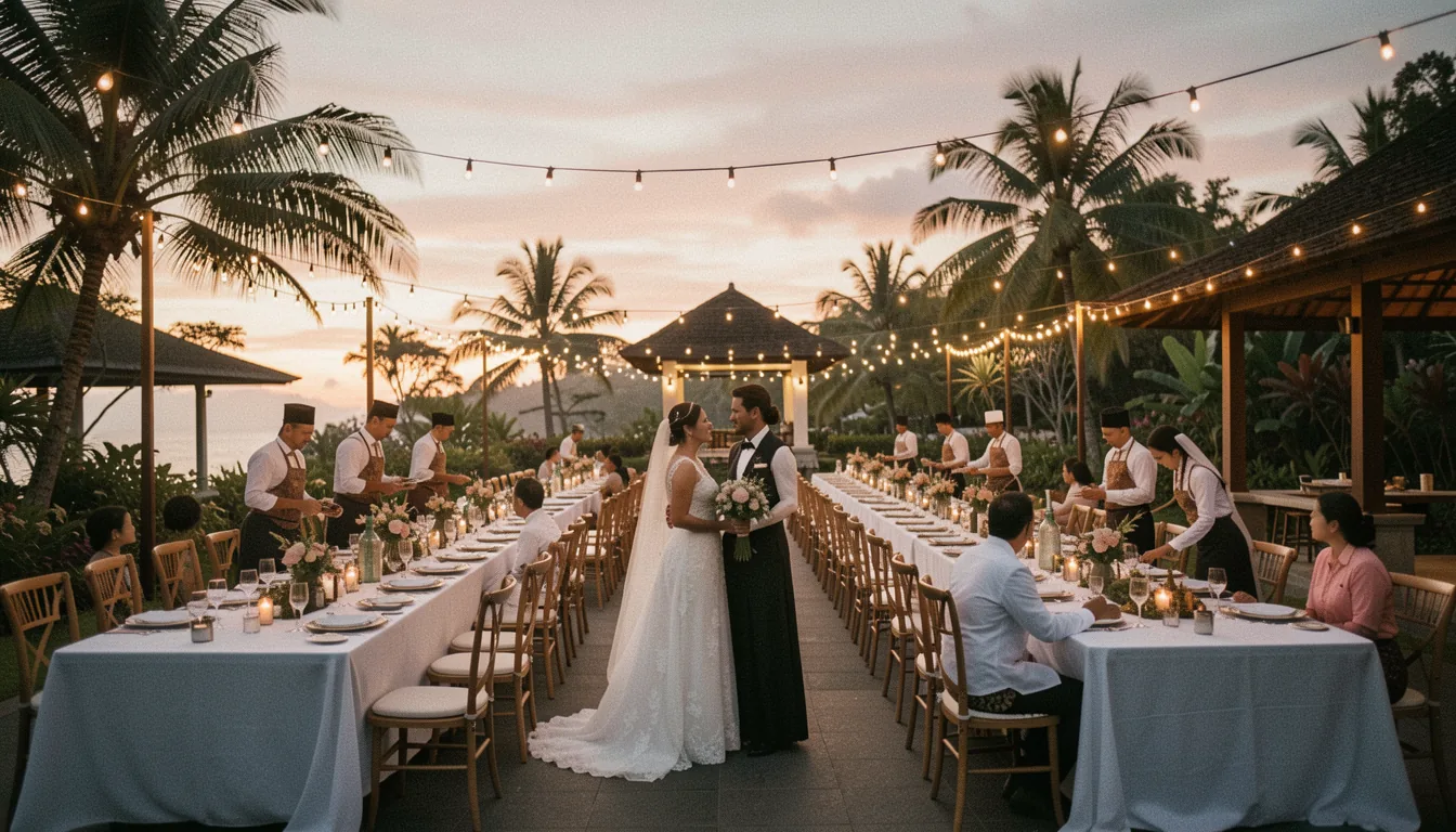 Elegant Bali villa wedding reception at sunset — myCHEF