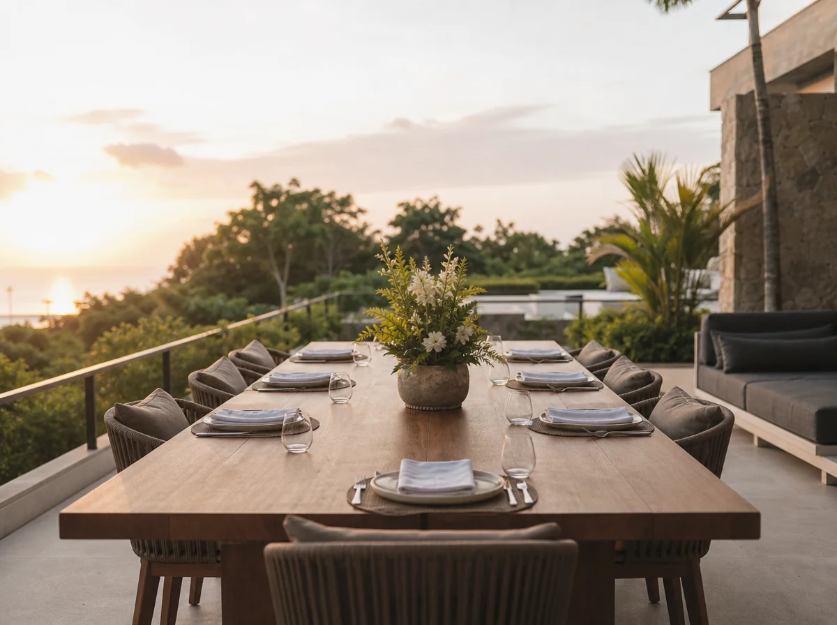 Immaculately reset dining tablescape at a Bali villa after an event