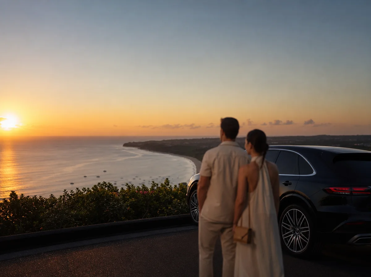 Guests arriving for a sunset dinner overlooking Jimbaran Bay, Bali