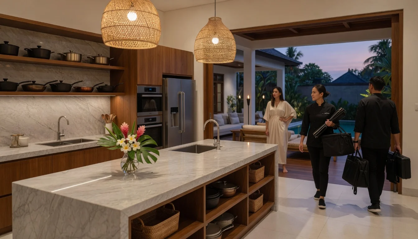 Spotless luxury villa kitchen as private chef team leaves after service