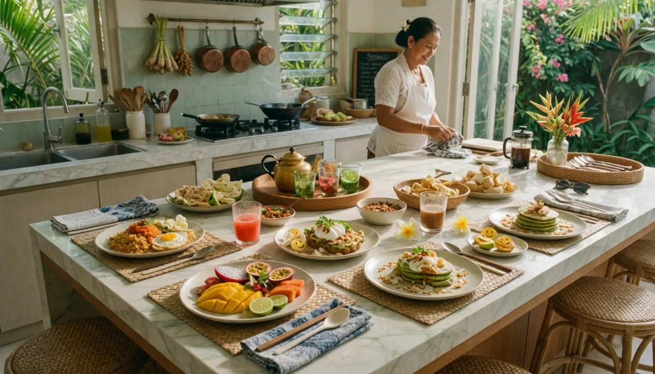 Household breakfast service prepared by a daily villa chef for a family stay in Bali